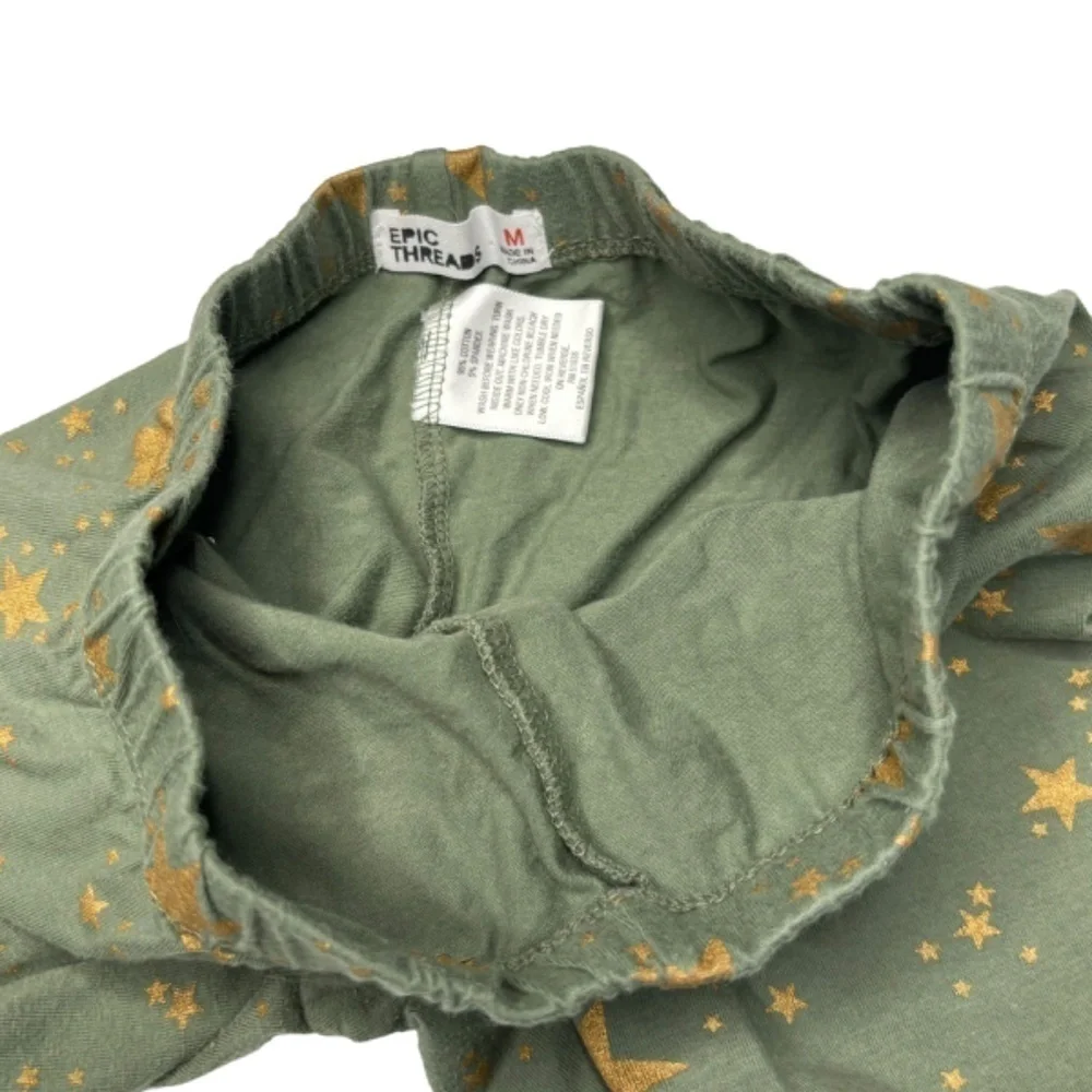 Epic Threads Girls Leggings Size M Moss Green with‎ Gold Star Print Pants